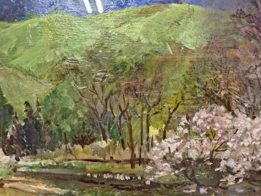 M▽野々村晃 油彩 絵画 額縁 F4 近江路 待春 蒲生 (38222)